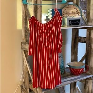 Red off shoulder dress